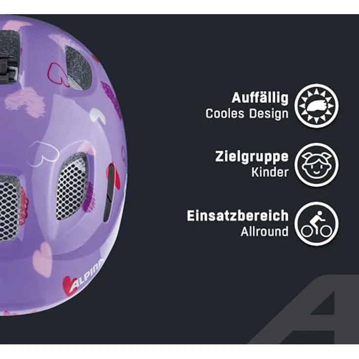 ALPINA Ximo Fahrradhelm für Kinder, leicht, bruchfest & mit optionalem LED-Licht, Purple Hearts Gloss, Größe 45-49 – Bild 3
