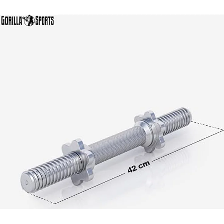 GORILLA SPORTS® Kurzhantelstange - Einzeln oder 2er Set, 30mm Durchmesser, 42cm lang, bis 100kg Belastbar, mit Sternverschlüssen, Rutschfest, Gerändelt, aus Chrom - Hantelstangen Kurz – Bild 4