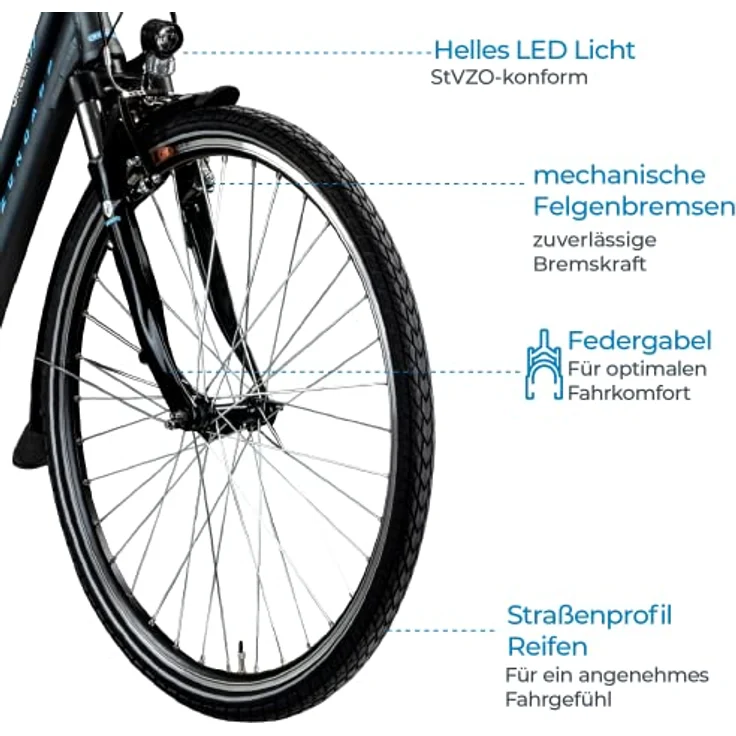 ZÜNDAPP E-Bike Trekking 700c Green 7.7 Pedelec Trekkingrad Damen 28 Zoll Touren (grau/blau, 48 cm) - Damen Trapezrahmen, 250 W Motor, 374 Wh Akku, 21 Gangschaltung – Bild 3