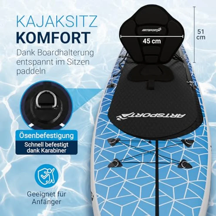 ARTSPORT® Stand Up Paddling Board Set Deep Ocean, aufblasbar 320 cm mit Kajaksitz, Action-Cam Halterung & Zubehör, 150 kg Tragkraft – Bild 4