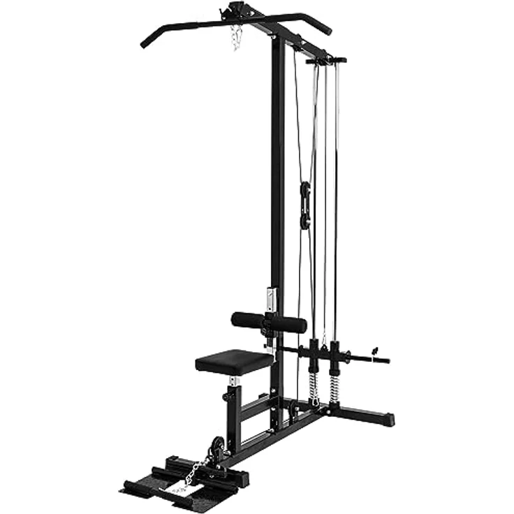 GORILLA SPORTS® Latzugturm Multi-LAT-Tower, verstellbar bis 300 kg, inkl. 2 Griffstangen, Schwarz, für effektives Oberkörper-Training, 154 x 83 x 210 cm – Bild 1