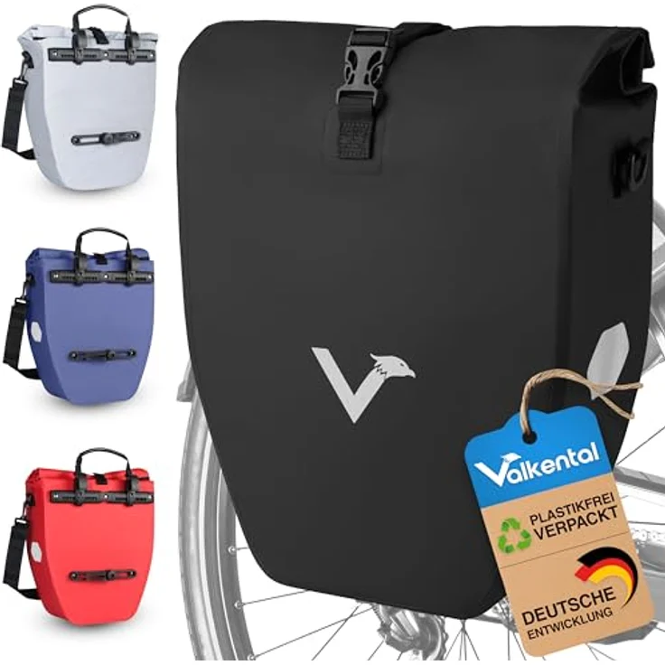 Valkental® Gepäckträgertasche ValkBasic, wasserdicht mit 18-22L Volumen, abschließbar, bombenfester Sitz, große Reflektoren – Bild 1