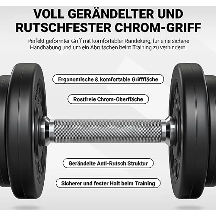 MSPORTS Hantelset Kurzhanteln 2er Set Premium 20 kg oder 30 kg Hantelstange, Hantelscheiben und Sternverschlüsse I Hantelstangen gerändelt 30/31mm Hantel (20 KG) – Bild 3