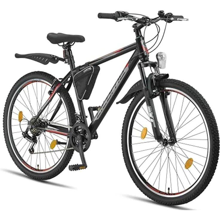 Licorne Bike Guide Premium Mountainbike 27.5 Zoll, Schwarz/Rot, hochwertige Kettenschaltung, robuster Stahlrahmen, für Mädchen, Jungen, Herren und Damen