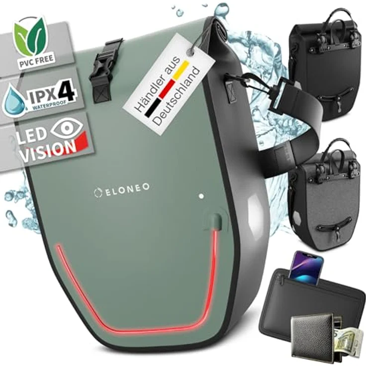 eloneo Fahrradtasche Gepäckträgertasche, wasserdicht mit LED, Kinderfahrradtasche – Bild 2