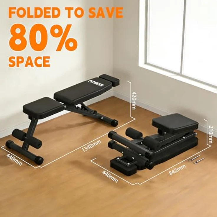VOWVIT Faltbare Hantelbank, klappbar für Home-Gym, 500 kg Belastbarkeit, 9 Neigungsstufen, schwarz – Bild 5
