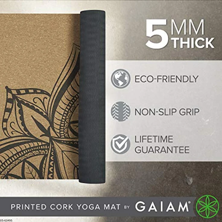 Gaiam Cork Yoga Mat | Natural Sustainable Cork Resists Germs and Odor | Non-Toxic TPE Rubber Backing | Great for Hot Yoga, Pilates (68-Inch x 24-Inch x 5mm Thick) – Bild 2