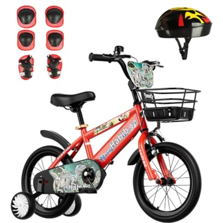 Habib Gruppe Dino-Fahrrad, Kinderfahrrad im Dinosaurier-Design mit 6-teiligem Schutz-Set, höhenverstellbar, bis 140 cm – Bild 1