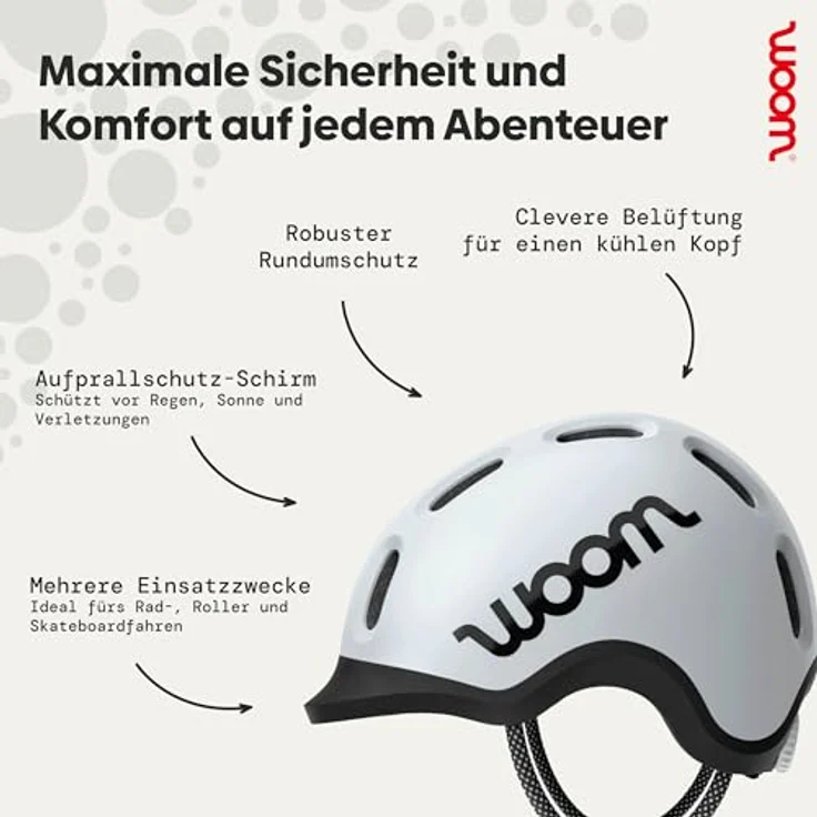 woom Ready Kinderhelm, verstellbarer und sicherer Fahrradhelm mit reflektierenden Details für Kinder (1-14 Jahre) - Hellgrau - X-Small – Bild 2