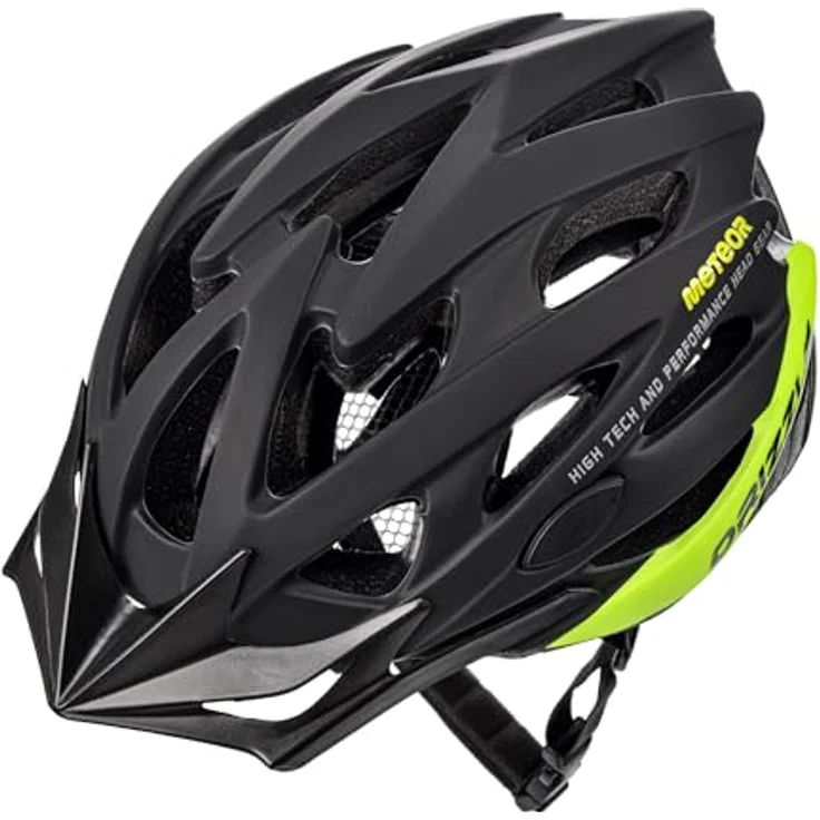 Meteor Drizzle Fahrradhelm, MTB Rollerhelm für Herren, Damen und Kinder, L 58-61 cm, schwarz/neongrün – Bild 1