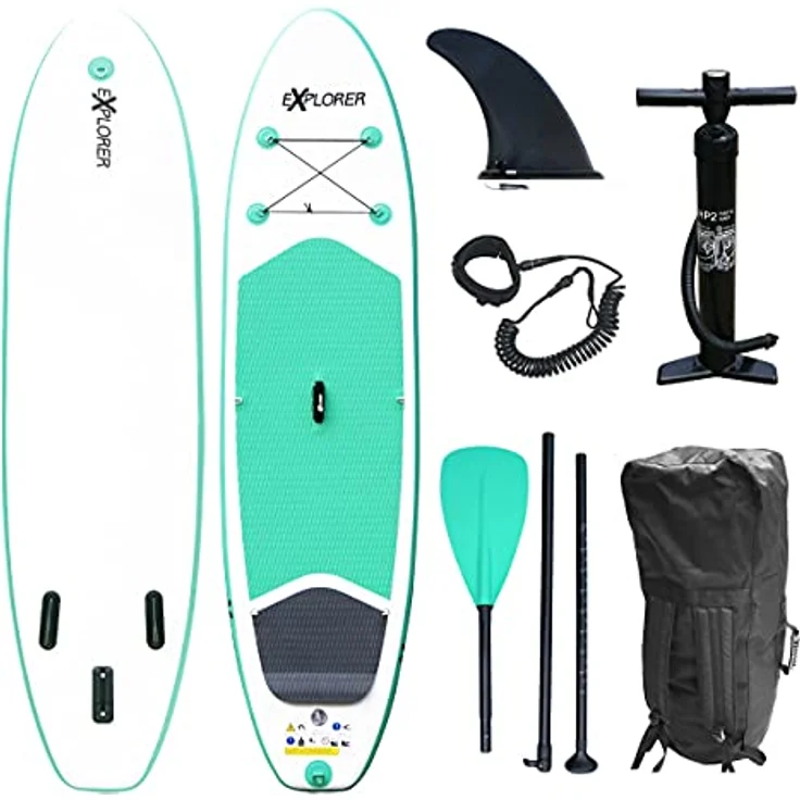 EXPLORER Inflatable SUP-Board Stand Up Paddleset Explorer 300, (Set, 6 tlg) - Aluminium Paddel, Anti-Rutsch-Oberfläche, Gepäcknetz, Doppelhub-Kolbenpumpe – Bild 2