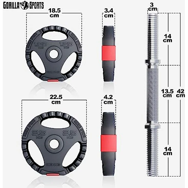 GORILLA SPORTS® Kurzhantelset - 20 kg oder 30 kg, Ø 30mm, 2 Kurzhantelstangen mit 4 Sternverschlüssen, Griff gerändelt, Kunststoff - Hantelset, Gewichte, Kurzhanteln 2er Set, Kurzhantel Set – Bild 5