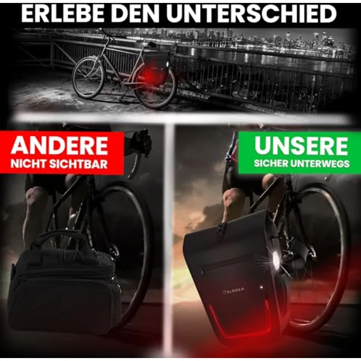 eloneo Fahrradtasche Gepäckträgertasche, wasserdicht mit LED, schwarz – Bild 7