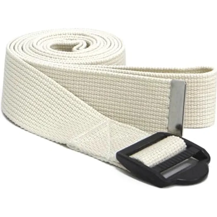 Sport-Thieme Yoga Gurt Baumwolle, verstellbar mit Metallschnalle, 183x3.8 cm, Weiß, unterstützt Dehnübungen für mehr Flexibilität und stabile Körperhaltung