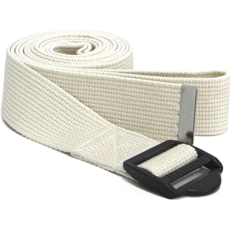 Sport-Thieme Yoga Gurt Baumwolle, verstellbar mit Metallschnalle, 183x3.8 cm, Weiß, unterstützt Dehnübungen für mehr Flexibilität und stabile Körperhaltung – Bild 1