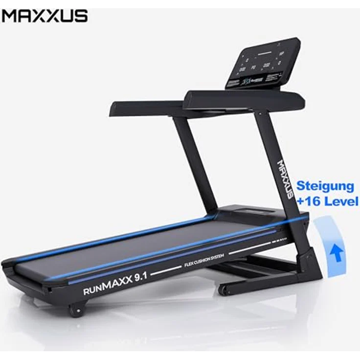 MAXXUS Laufband RunMaxx 9.1 - Klappbar, Elektrisch, 20 km/h, 36 Programme, 16 Steigung, 7,5 PS, mit LCD Display, Bluetooth, App Steuerung, Schwarz - Treadmill, Fitnessgerät für Zuhause, Heimtrainer - Preisvergleich – Bild 5