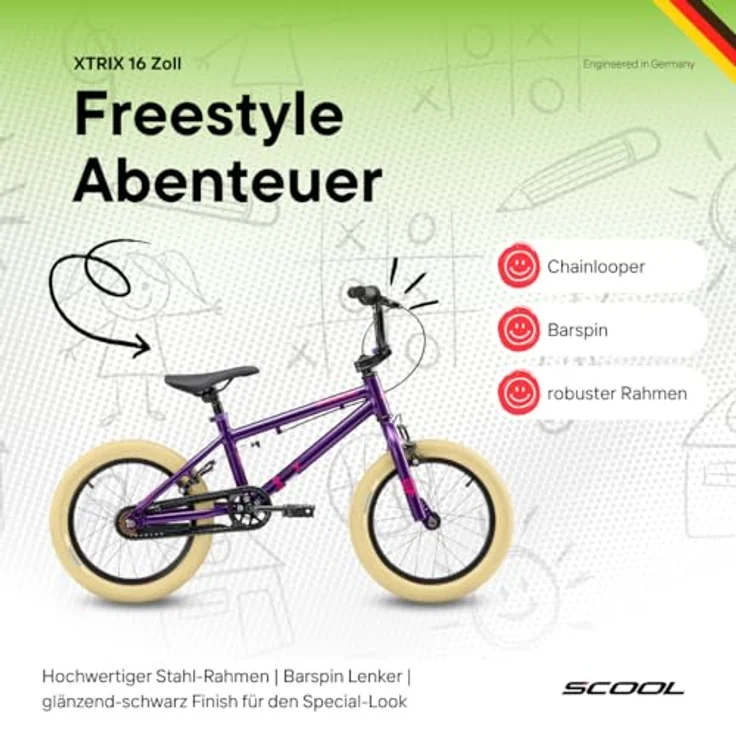 S'cool BMX-Rad XtriX mini, 16 Zoll, 1 Gang, Freewheel, robustes Design für optimale Kontrolle – Bild 3