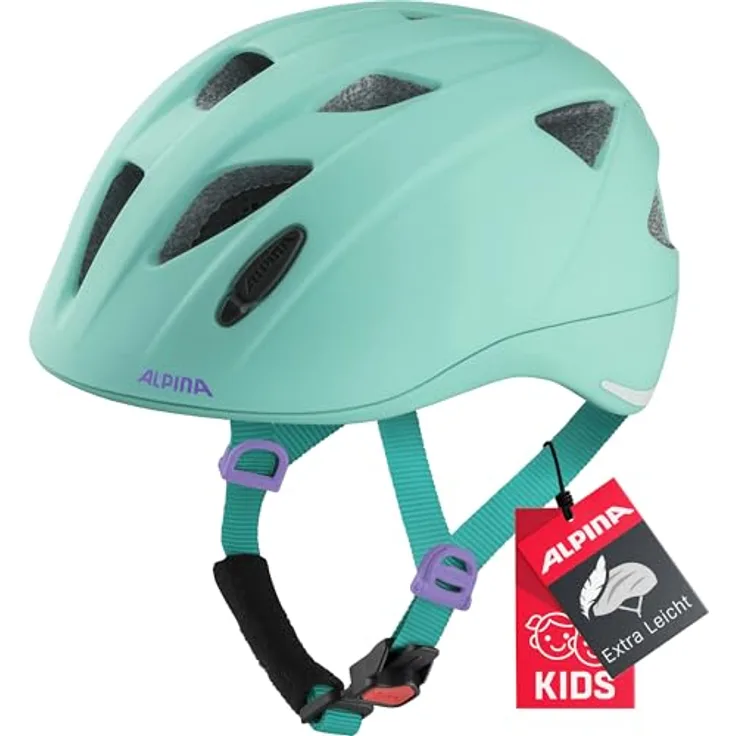 Alpina A9720172 Kinderfahrradhelm, Turquoise Matt, 47-51 cm, superleicht mit passgenauem Halt und optimaler Belüftung