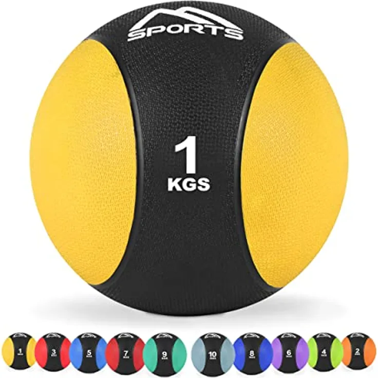 MSPORTS Medizinball 1 kg – Professionelle Studio-Qualität inkl. Übungsposter Gymnastikbälle