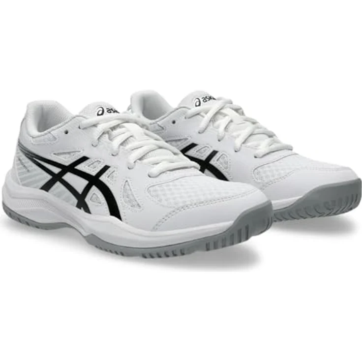 Asics Upcourt 6 GS, Hallensportschuhe für Kinder aus Lederimitat mit stabilisierenden Overlays, weiß – Bild 1