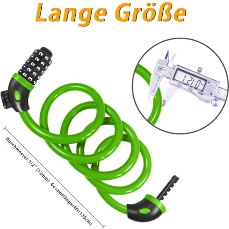 REHKITTZ 120 cm Fahrradschloss, 12 mm Kabelschloss mit 5-stelligem Zahlencode und hoher Sicherheitsstufe, grün – Bild 3