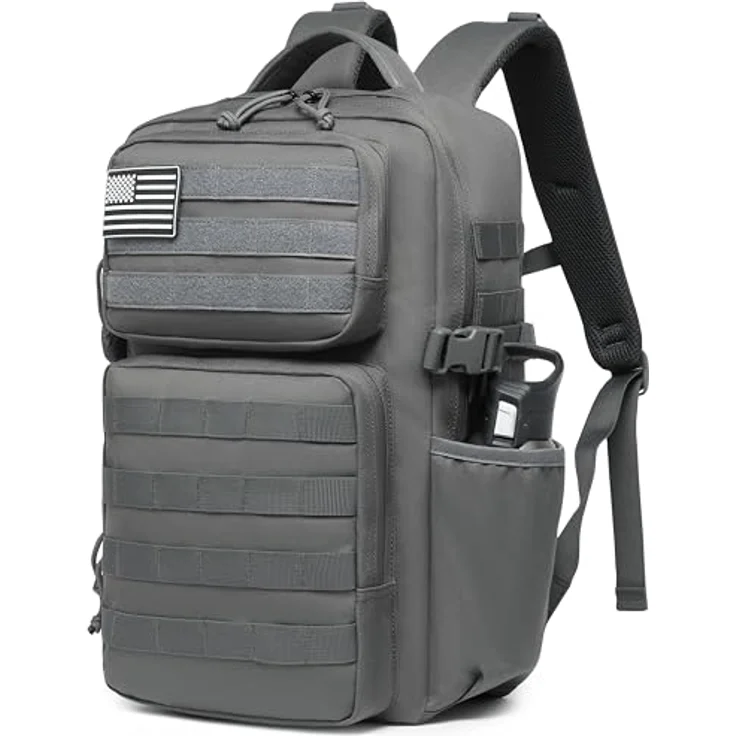 Wotony Militärischer taktischer Rucksack 25L, wasserdichter Tagesrucksack mit Molle-System und Wasserflaschenhalter, Grau – Bild 3