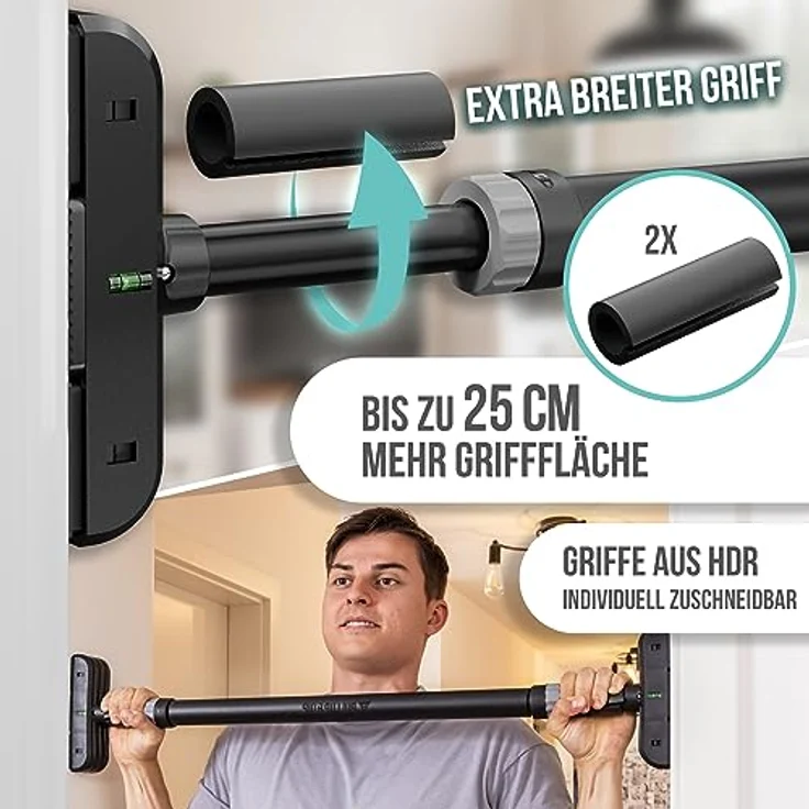 PULLUP & DIP - Klimmzugstange Türrahmen ohne Schrauben und Bohren Pull Up Bar Door Stange Türrahmen extra sichere Teleskop Klimmzugstange Tür mit bis 200KG Traglast! Abrutschsichere Pull Up Stange – Bild 2