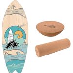F2 Balance Board Surfer 87x32cm, Set mit Halbkugel und Korkrolle, rutschfest aus 8-lagigem Birkenholz