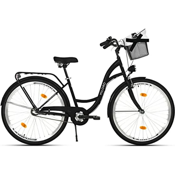 Milordbikes City-Fahrrad, Schwarz, 46 cm, Metall, leichtläufige 700C Reifen, inkl. Trägersystem – Bild 2