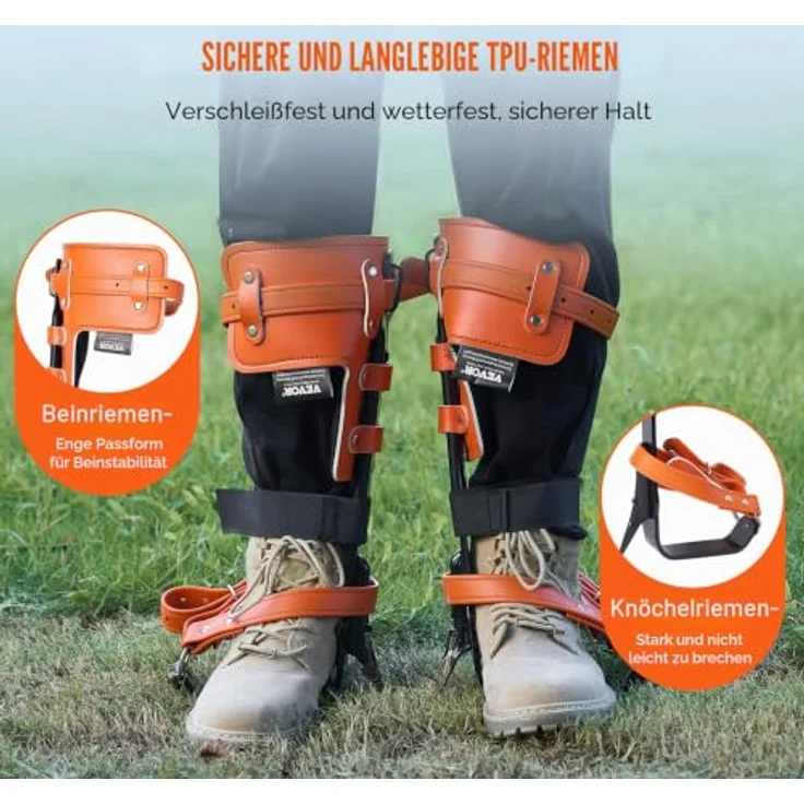 VEVOR Steigeisen Baumklettern, 1 Paar Baumklettern Ausrüstung mit 158 kg Tragkraft, einstellbare Höhe 335,28-431,8 mm, scharfe Stahlspikes und Gurte, Orange – Bild 4