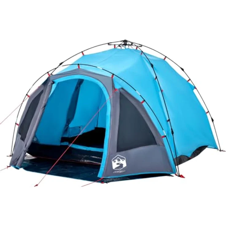 vidaXL Kuppelzelt, wasserdicht und windresistent für 3 Personen, blau, 6 kg, mit Schnellverschluss-System und E-Port – Bild 1