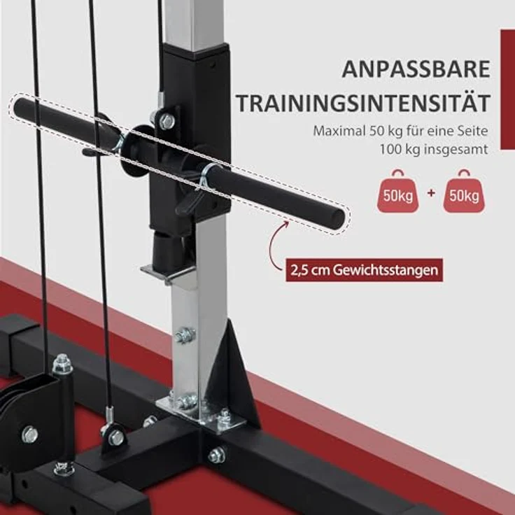 SPORTNOW Kabelzug Kraftstation, freistehend mit Steckgewichten bis 50kg pro Seite, 4 Griffe, optimale Trainingsvielfalt, 245 x 207 cm – Bild 4