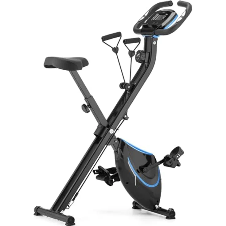 Gymtek Klappbar Magnetischer Heimtrainer Fahrrad für Zuhause bis 120kg, Hometrainer Fahrrad mit 8 Widerstandsstufen und LCD Display (Schwarz und blau) – Bild 5