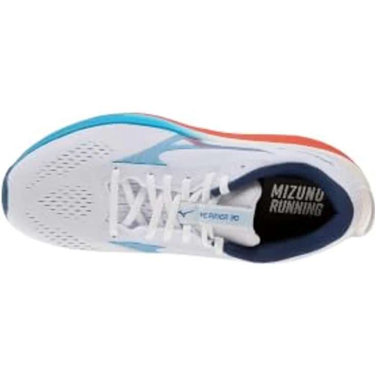 Mizuno Wave Rider 30 (M), Laufschuh mit Mizuno Enerzy Nxt Dämpfung und AIRmesh-Obermaterial, Weiß/Blau/Jewel/Orange, Größe 46.5 – Bild 4