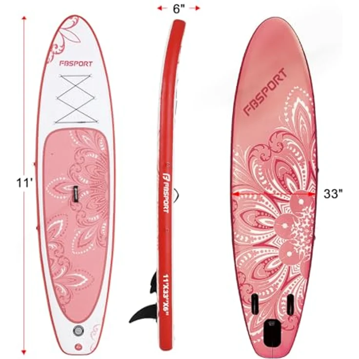 FBSPORT Aufblasbares SUP Board, 15CM dickes Stand Up Paddling Board mit verstellbarem Aluminium Paddel und Pumpe, Pink-Weiß – Bild 2
