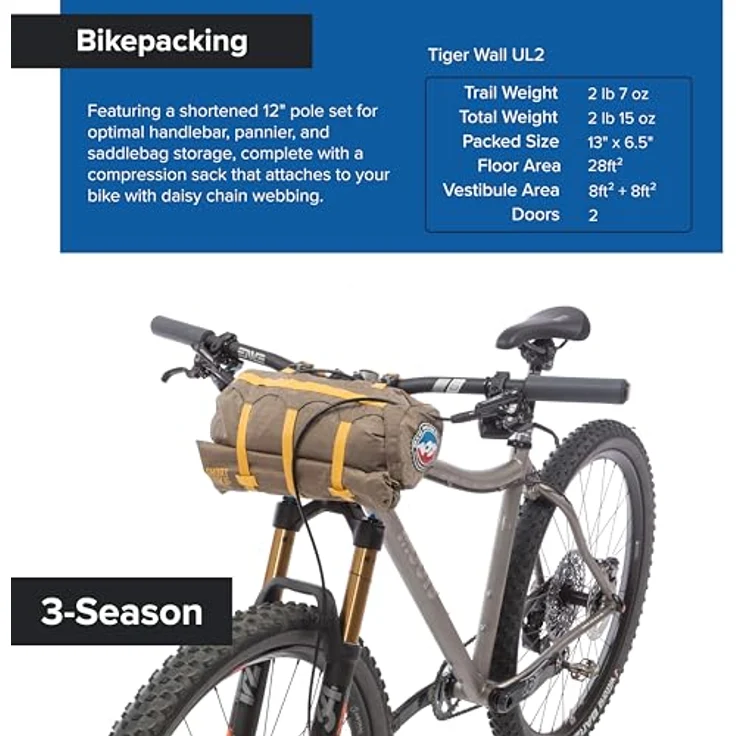 BIG AGNES Tiger Wall UL2 Bikepack Zelt, Greige-Gray - Ultraleichtes Fahrradpack-Zelt mit Doppelreißverschluss-Tür – Bild 4