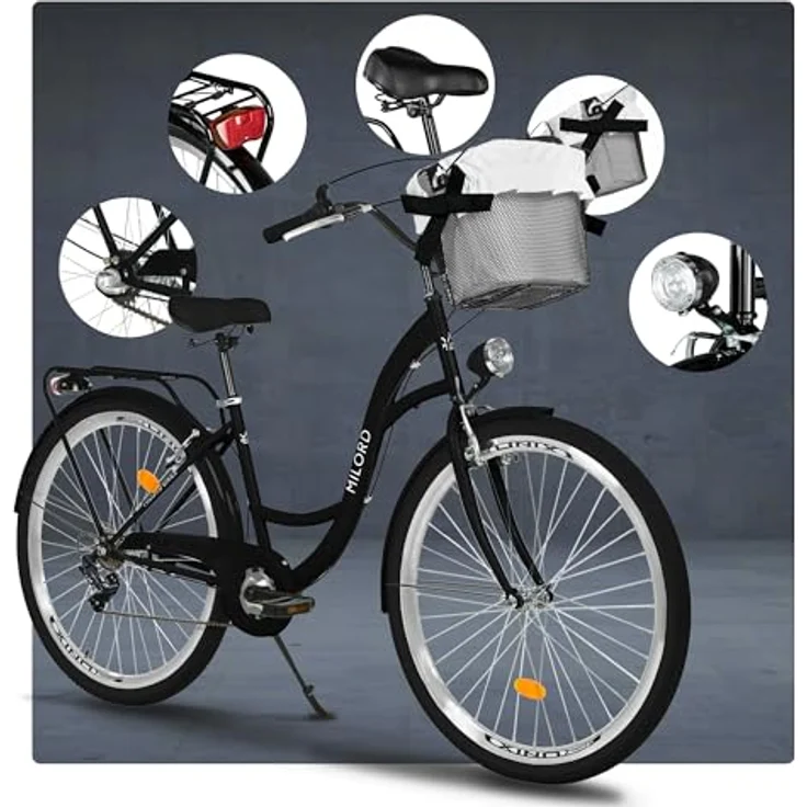 Milordbikes City-Fahrrad, Schwarz, 46 cm, Metallrahmen, leicht rollende 700C x 35 mm City-Reifen, inkl. hinterer Trägersystem – Bild 7