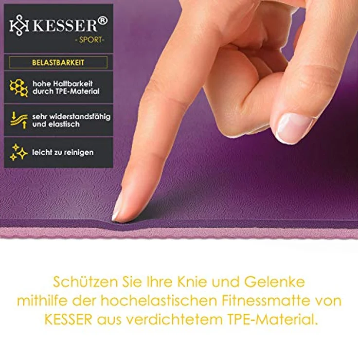 KESSER® Gymnastikmatte mit Tragegurt rutschfest TPE Yogamatte Gepolstert & rutschfest Fitnessmatte, 183 x 61 Trainingsmatte für Fitness Sportmatte, Pilates & Gymnastik Workout extradick (Lila) – Bild 3
