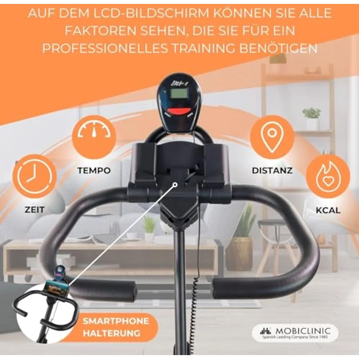 Mobiclinic® Makalu Fitness Indoor Bike, 10kg Schwungrad, einstellbarer Widerstand, LCD-Display, Europäische Marke, Herzfrequenzmesser, Flaschenhalter, Handyhalter – Bild 3
