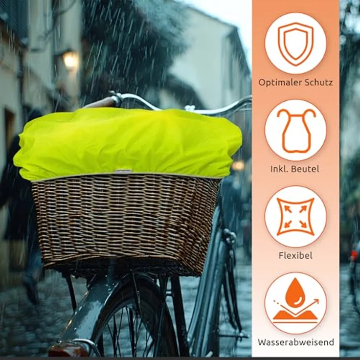 ECENCE Fahrradkorb Regenschutz Gelb, wasserabweisende Abdeckung mit flexiblem Gummizug für universellen Einsatz – Bild 2