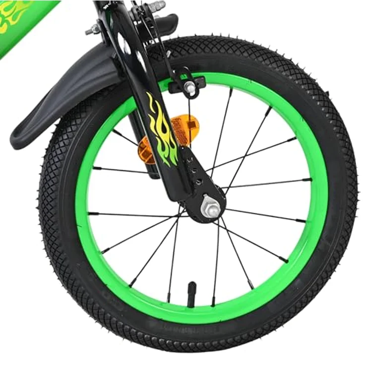 Volare Kinderfahrrad Strike 14 Zoll für Jungen – Schwarz-Grün, zwei Handbremsen, abnehmbare Stützräder, höhenverstellbarer Sattel und Lenker, geschlossener Kettenschutz – Bild 4