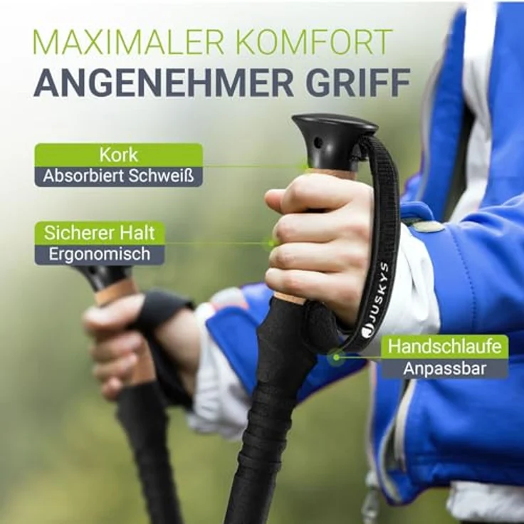 Juskys Nordic Walking Stöcke - 2 Alu Teleskop Wanderstöcke, leicht & ausziehbar, Damen & Herren, mit Gummipuffer & Tasche, Kork Griff - Schwarz – Bild 4
