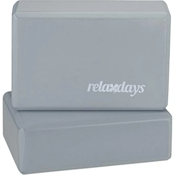 Relaxdays Yogablock im 2er Set, Yoga-Klötze für Yoga-Übungen, Hartschaum, rutschfest, Yoga-Würfel HBT: 8x23x15 cm, grau