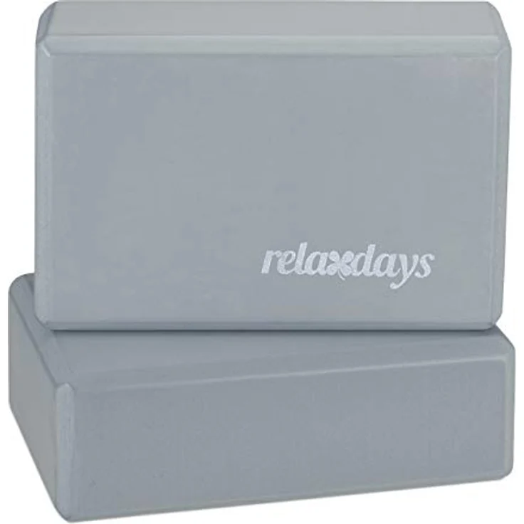 Relaxdays Yogablock im 2er Set, Yoga-Klötze für Yoga-Übungen, Hartschaum, rutschfest, Yoga-Würfel HBT: 8x23x15 cm, grau – Bild 1