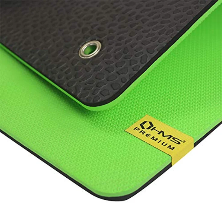 HMS Fitnessmatte rutschfest für Yoga und Pilates, extrem dick 110 x 55 x 1,5 cm aus EVA Schaumstoff, mit Ösen zum Aufhängen, Grün – Bild 3