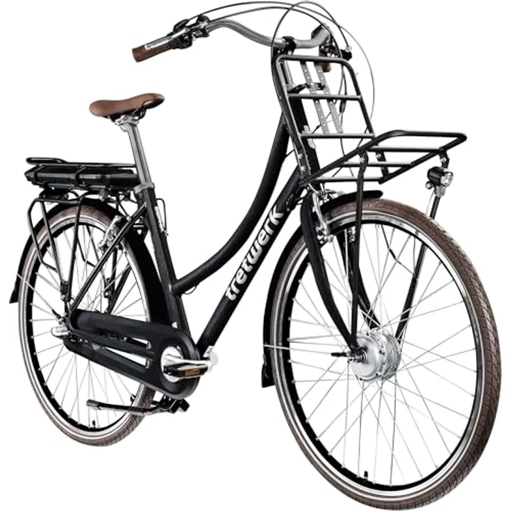 Tretwerk Sophia E-Bike, 28 Zoll Pedelec mit 3 Gang Shimano, 522 Wh Akku, Bluetooth und App, schwarz/weiß – Bild 1