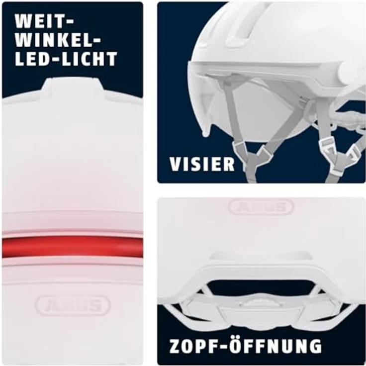 ABUS Stadthelm HUD-Y ACE, stylischer Fahrradhelm mit Visier und aufladbarem LED-Rücklicht, Schwarz, Größe M – Bild 4
