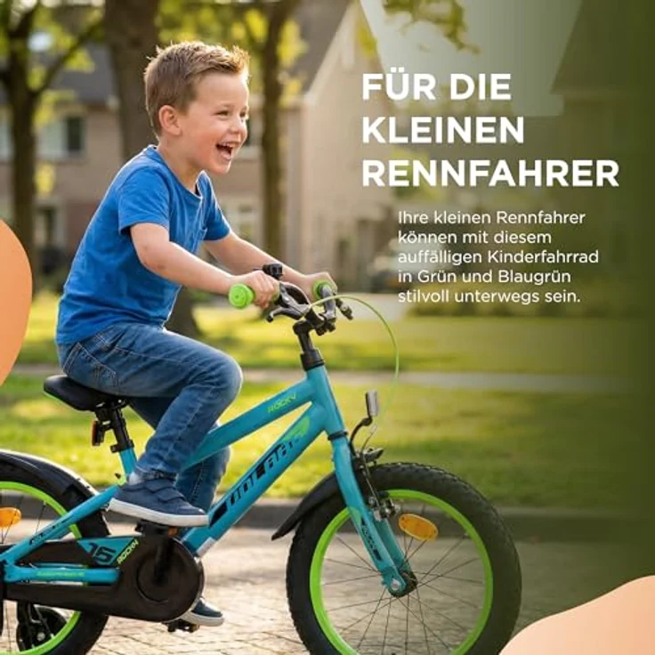 Volare Rocky Kinderfahrrad, 16 Zoll für Jungen, Grün mit geschlossenen Kettenschutz, Handbremse und Rücktrittbremse – Bild 2