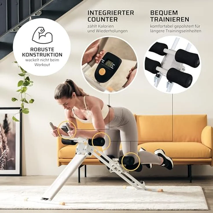 SportPlus Bauchtrainer SP-ALB-011-W, klappbare Sit-up Bank mit 4-fach verstellbarem Trainingswinkel, LCD-Display und bis 100 kg belastbar, weiß – Bild 5