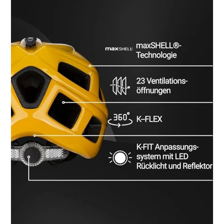 KED Crom Fahrradhelm, Allround-Helm mit K-FIT Anpassungssystem, LED Rücklicht, amber black glossy, Größe: 52-58 (M) – Bild 3